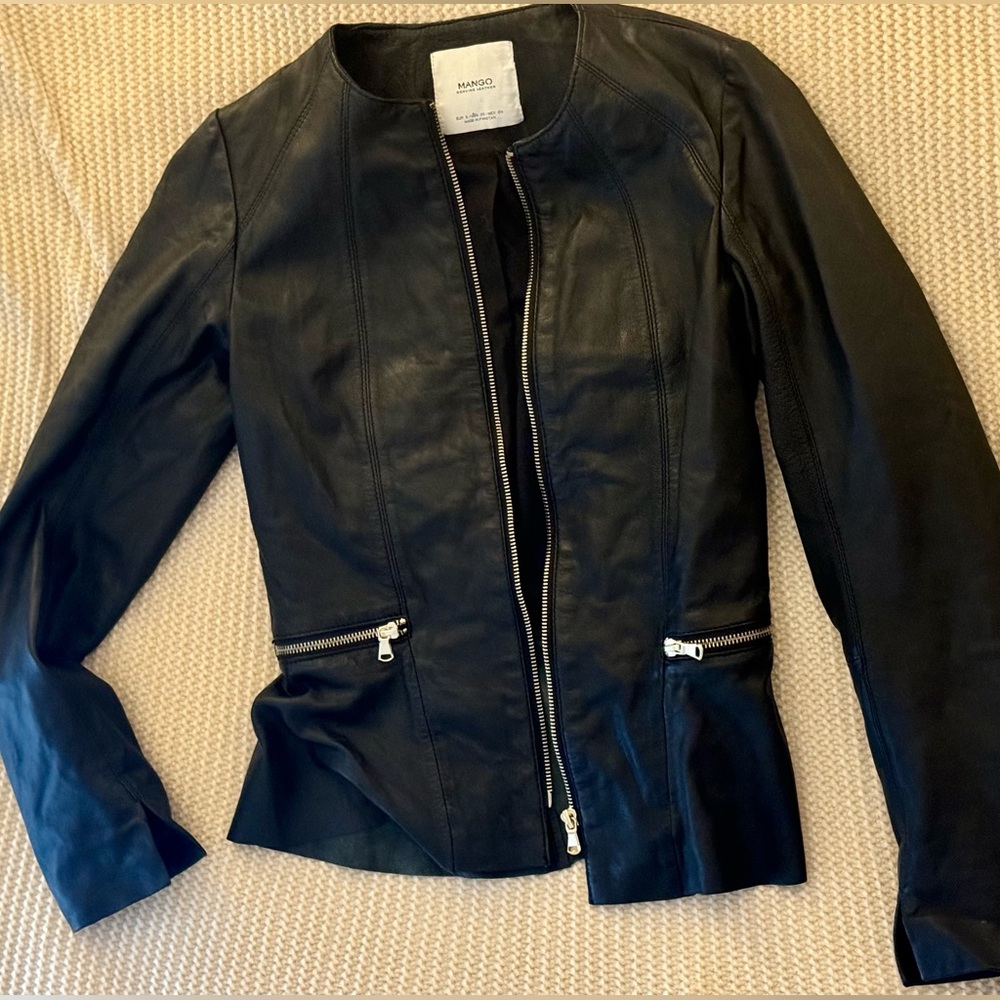 Mango Faux Leather Peplum Jacket USA small, EU xs